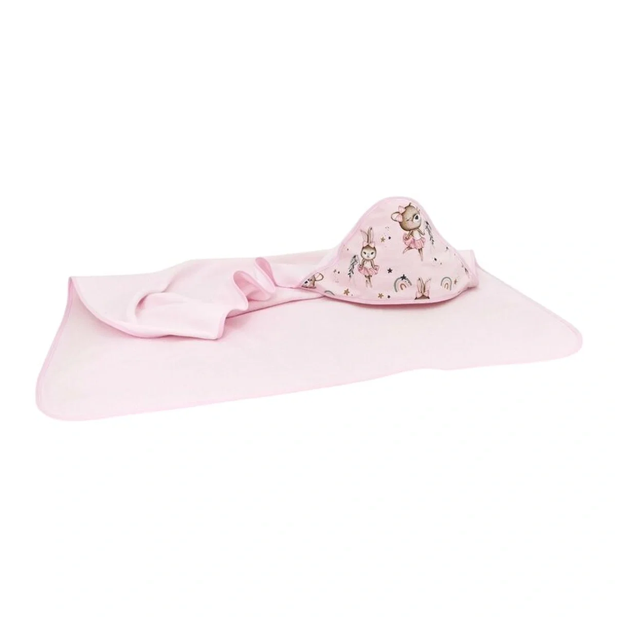 Prosop cu gluga, MimiNu, 100x100 cm, bumbac si thermo fleece, Little Ballerina Pink [1]