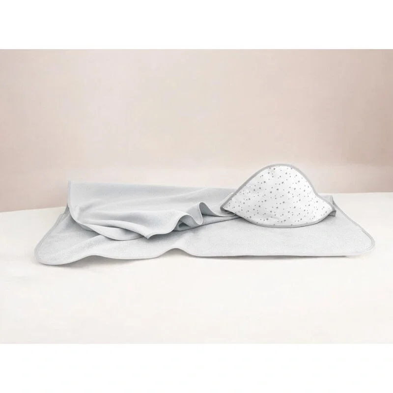 Prosop cu gluga, MimiNu, 100x100 cm, bumbac si thermo fleece, Mini Gray Stars [2]