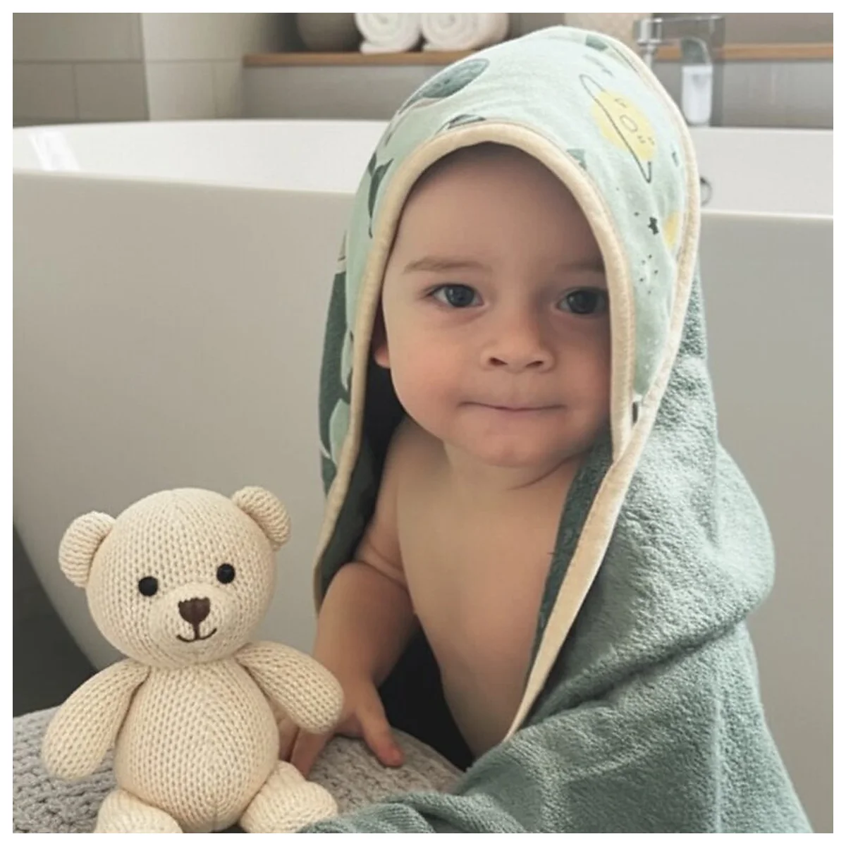 Prosop cu gluga, Petite&Mars, Loulou, 100 x 100 cm, 70% bambus, 30% bumbac, Roz [4]