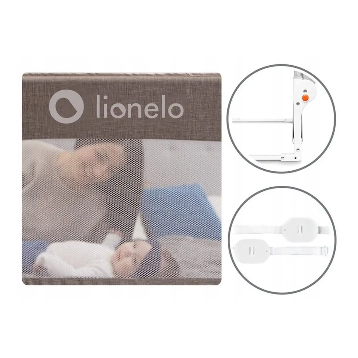 Protectie laterala pat, Lionelo, Eva, Cu buzunar accesorii, 150x35 cm, Bej [16]