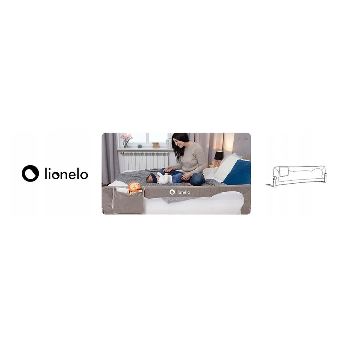 Protectie laterala pat, Lionelo, Eva, Cu buzunar accesorii, 150x35 cm, Gri [16]