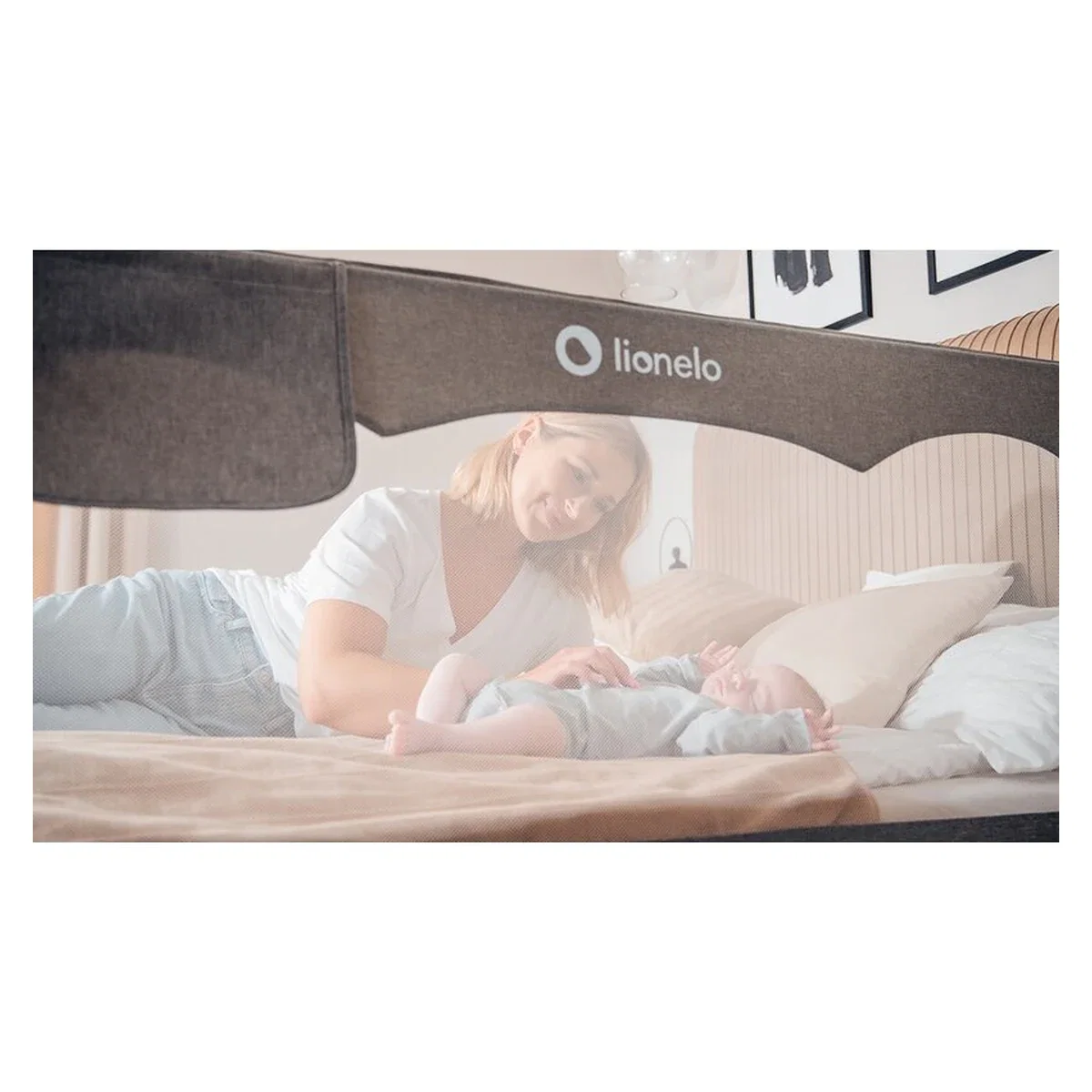 Protectie laterala pat, Lionelo, Hanna, Cu buzunar accesorii, 150x66 cm, Bej 18 luni+ [8]