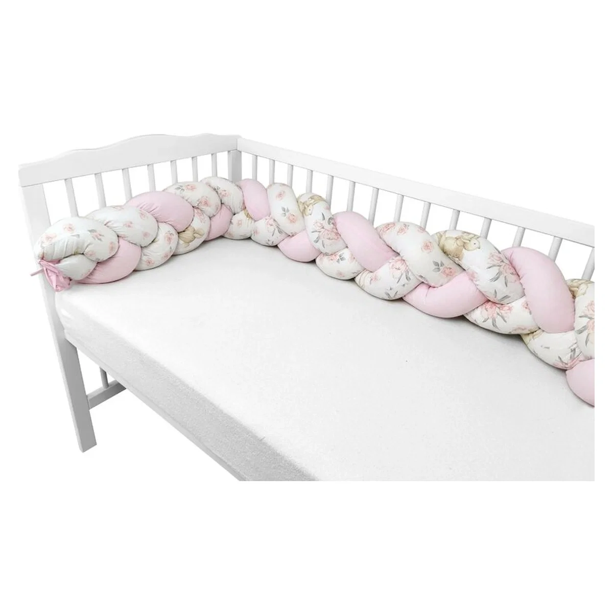 Protectie laterala pentru patut bebe, Tip Bumper impletit, Din bumbac, Lungime 220 cm, Sweet Deer Pink MimiNu [4]