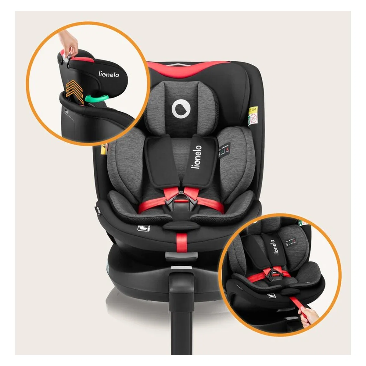 Scaun auto, Lionelo, i-Size Navy, 0-36 Kg, 40-150 cm, Cu isofix si picior de fixare, Protectie laterala, Rotire 360 [41]