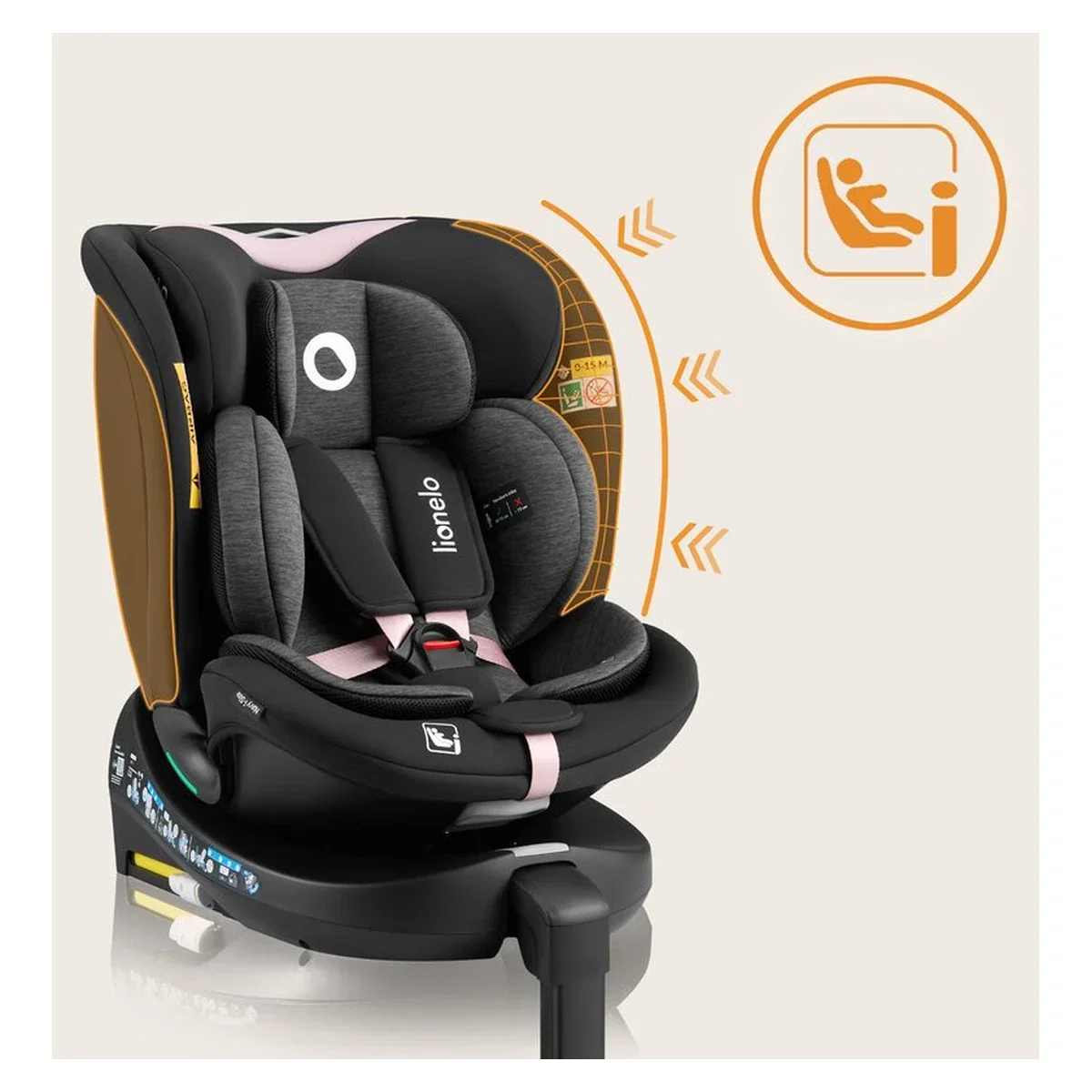 Scaun auto, Lionelo, i-Size Navy, 0-36 Kg, 40-150 cm, Cu isofix si picior de fixare, Protectie laterala, Rotire 360 [35]