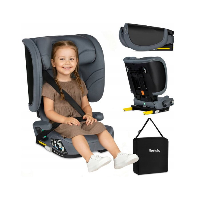 Scaun auto pliabil, Lionelo, Orin, i-Size, 100-150 cm, Isofix+Top Tether, Husa transport, Gri Grafit [3]