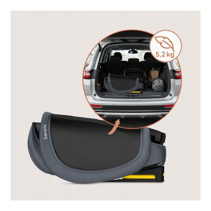 Scaun auto pliabil, Lionelo, Orin, i-Size, 100-150 cm, Isofix+Top Tether, Husa transport, Gri Grafit [30]
