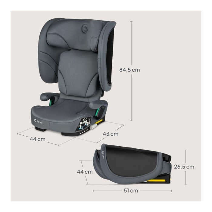 Scaun auto pliabil, Lionelo, Orin, i-Size, 100-150 cm, Isofix+Top Tether, Husa transport, Gri Grafit [23]