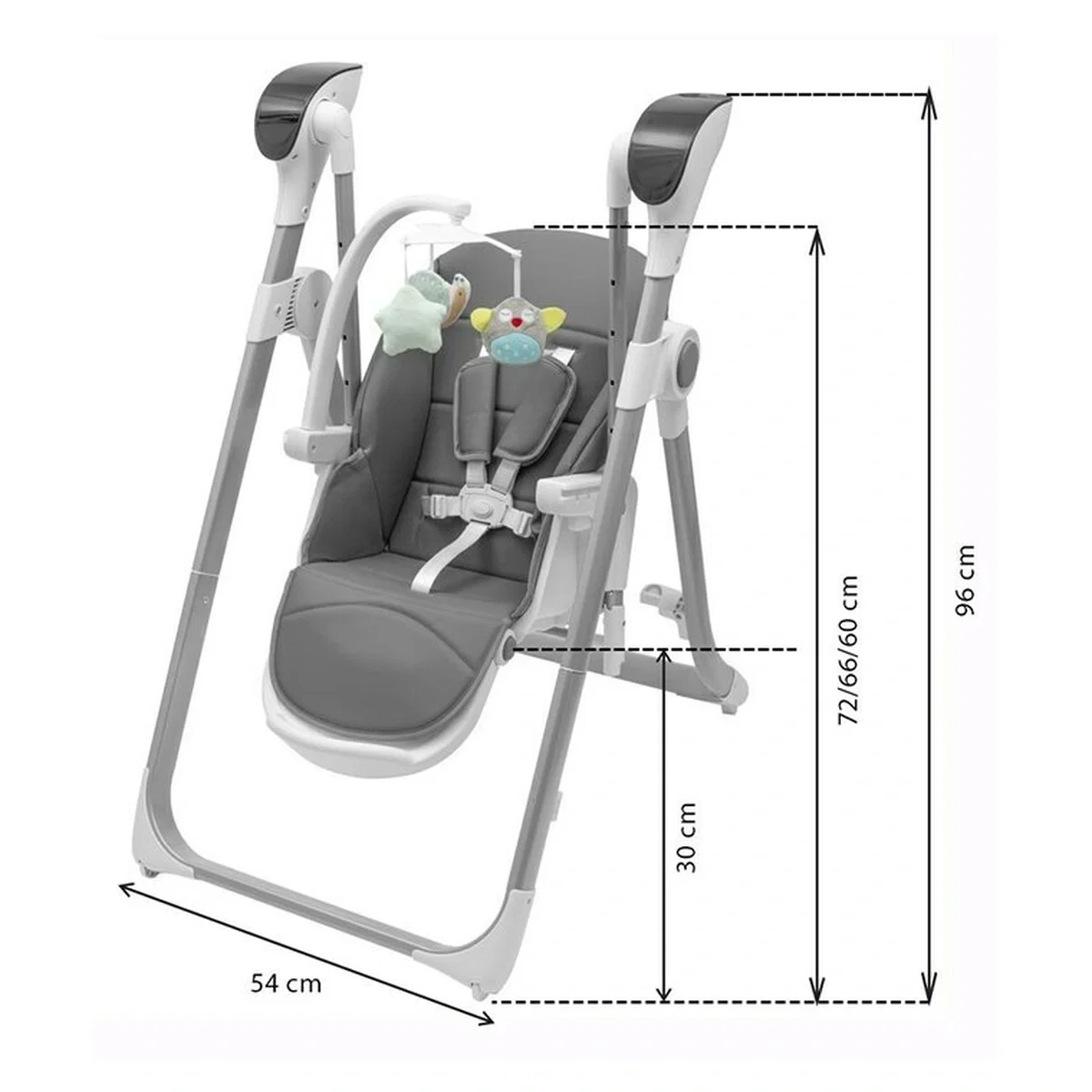 Scaun de masa 2 in 1, New Baby, Smart, leagan , telecomanda, 5 viteze de leganare, melodii si jucarii, 0-36 luni, Grey [13]