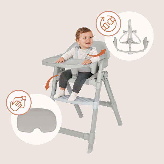 Scaun de masa, Lionelo, Matt, 3 in 1, Pliabil, Cu tava detasabila, Cu centuri de siguranta in 5 puncte, Suport pentru picioare si sezut reglabile, Pana la 110 kg, 6 luni - adult, Gri [23]