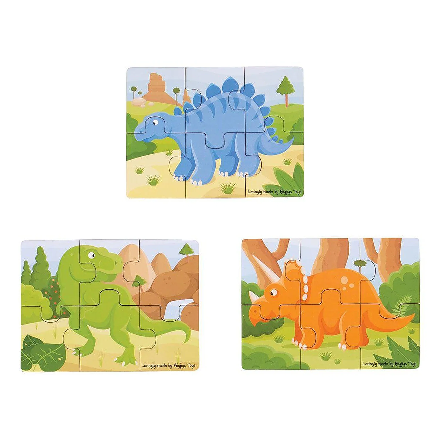 Set 3 puzzle din lemn - Dinozauri BIGJIGS Toys 2 ani+ [1]