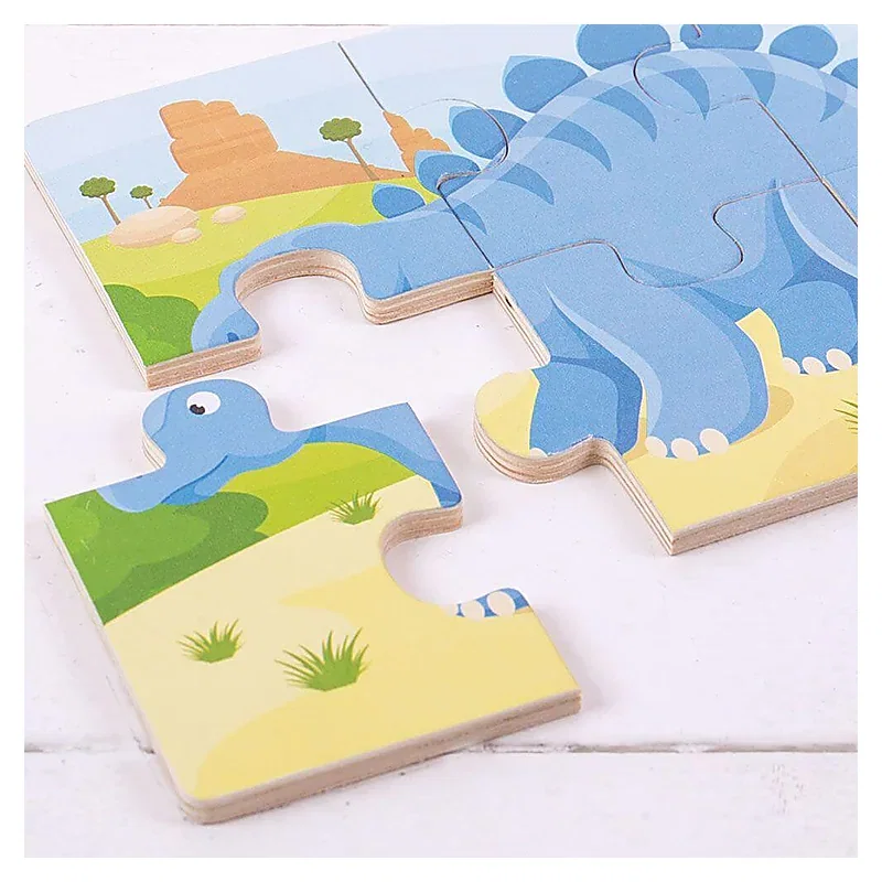 Set 3 puzzle din lemn - Dinozauri BIGJIGS Toys 2 ani+ [4]