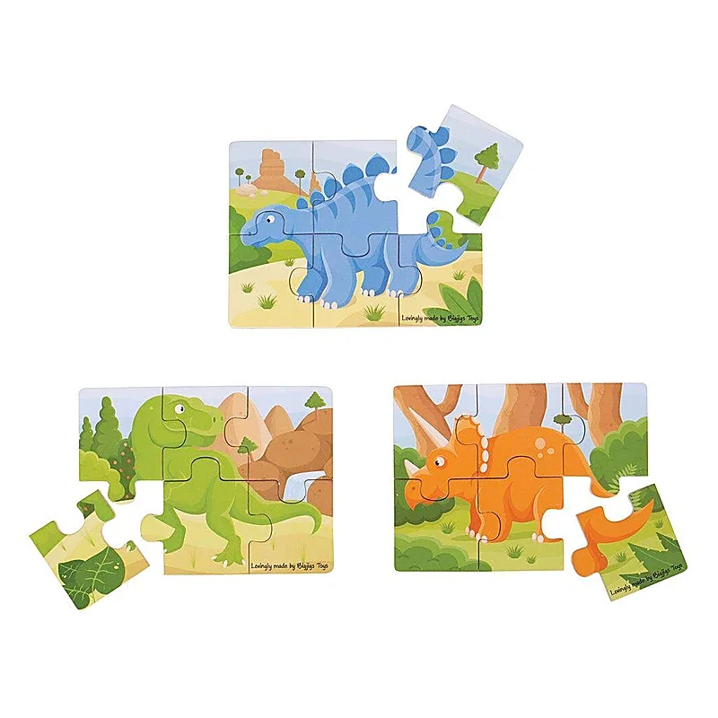 Set 3 puzzle din lemn - Dinozauri BIGJIGS Toys 2 ani+ [3]