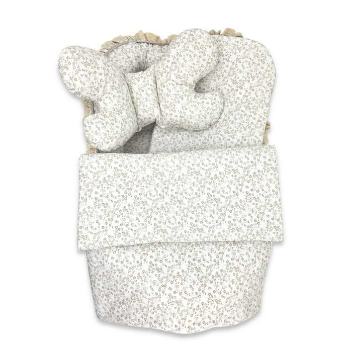Set 4 in 1 Cosulet bebelus, MimiNu, Premium, Baby Cocoon 75x55 cm, Cu volanase si dantela, Din bumbac certificat Oeko [2]