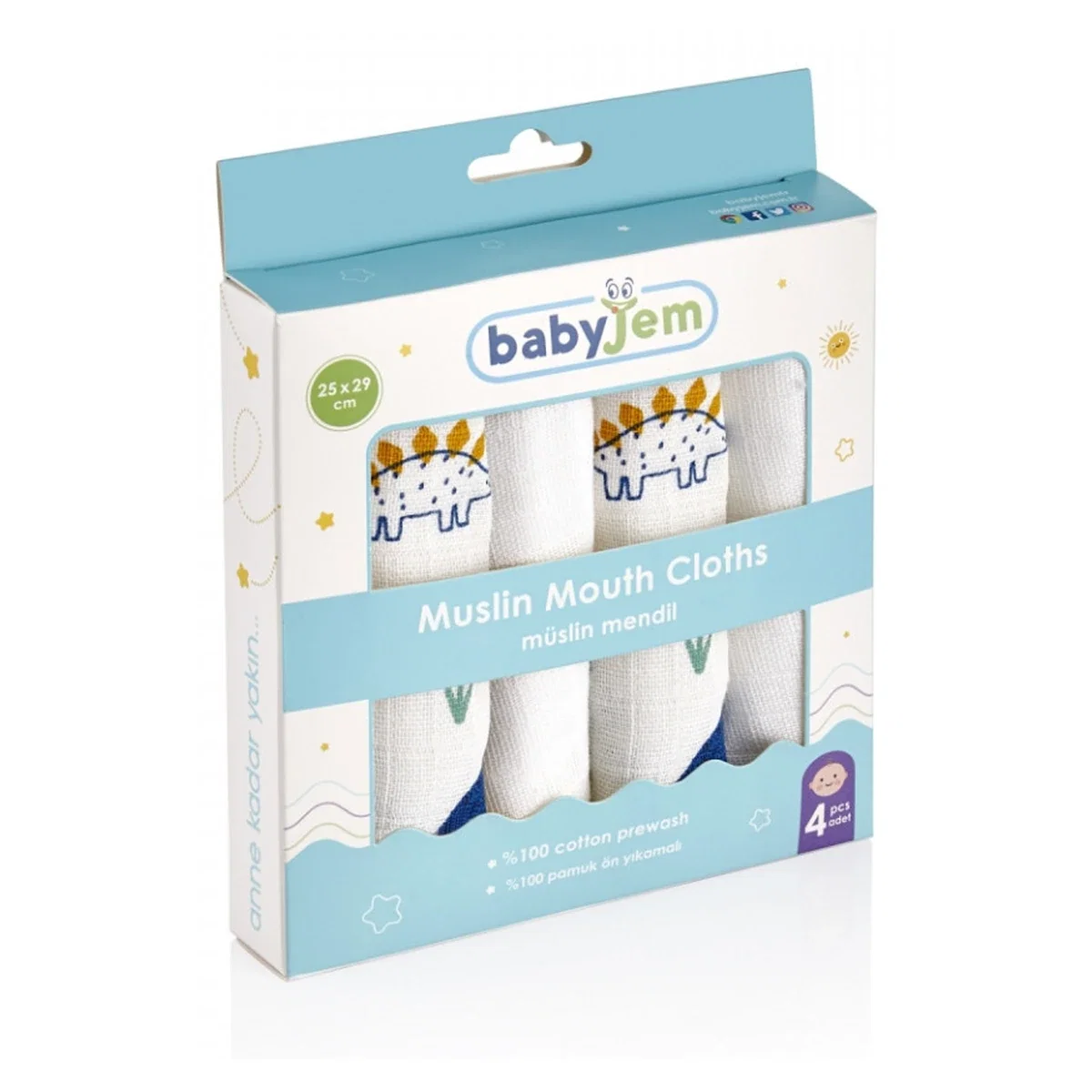 Set 4 prosopele din muselina 25x29 cm Dino BabyJem [2]