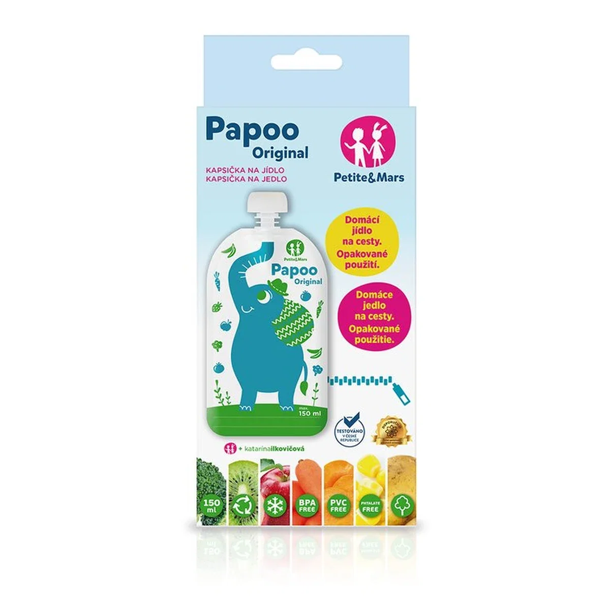 Set 6 pungi reutilizabile pentru hranire cu elefantei Papoo Albastru Petite&Mars 6 luni+ [3]