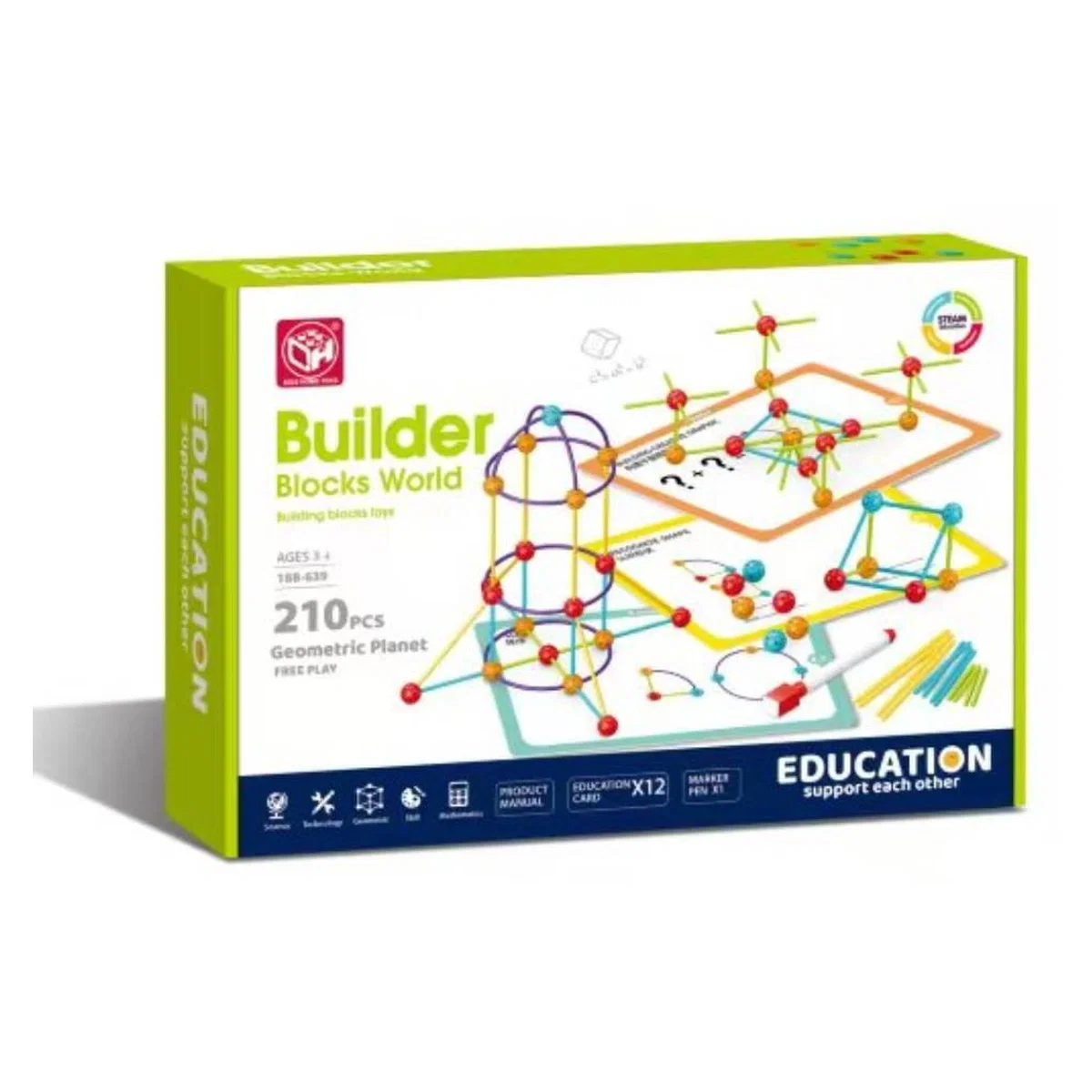 Set de constructie STEAM - Forme 3D (210 piese) Bufnitel 3 ani+ [2]