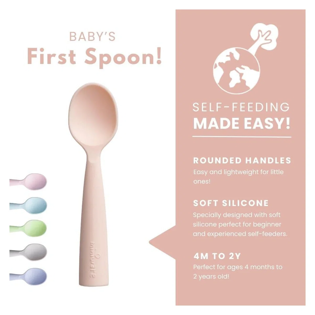 Set de lingurite bebelusi Miniware, 100% silicon alimentar, Grey+Cotton candy 4 luni+ [3]