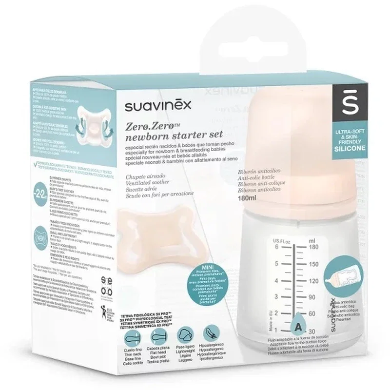Set de start biberon anticolici 180 ml variabil + Suzetă -2-2 luni Zero Zero Suavinex [1]