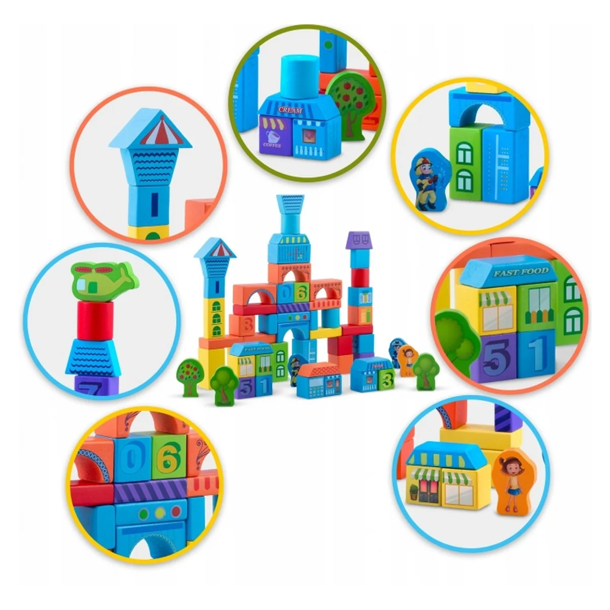 Set educational cu blocuri din lemn, 100 bucati, Ricokids - Orasel [5]