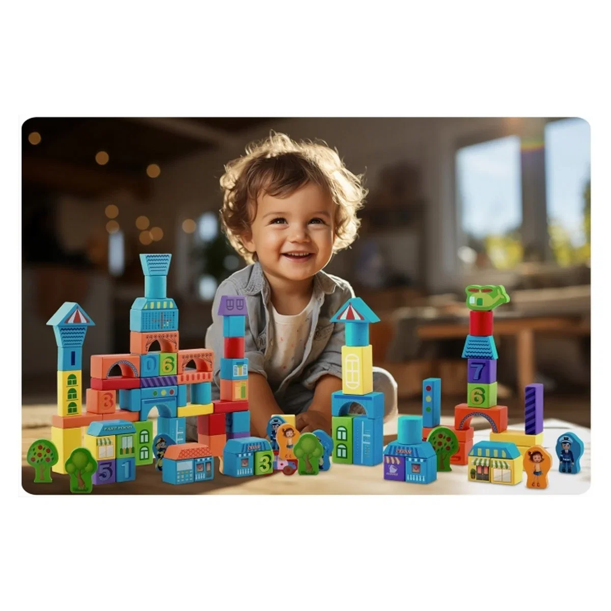 Set educational cu blocuri din lemn, 100 bucati, Ricokids - Orasel [3]
