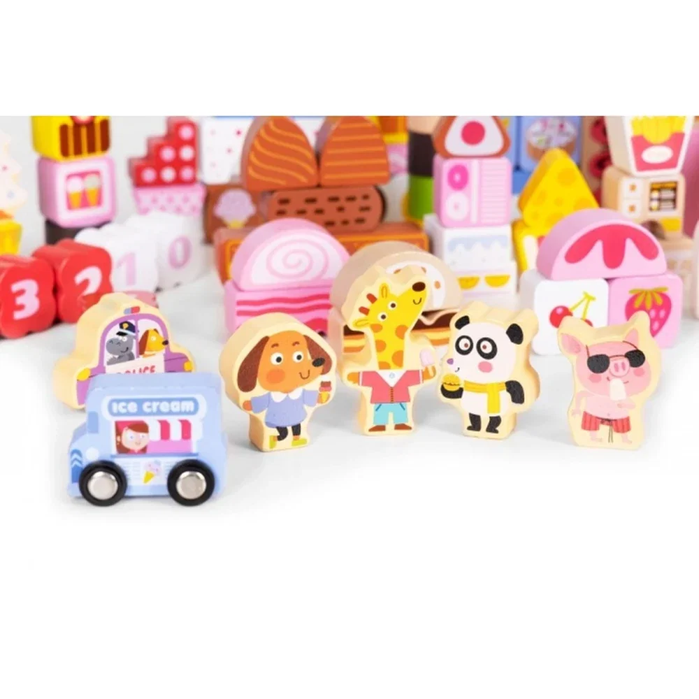 Set educational cu blocuri din lemn, 116 piese, Candy City Ecotoys 3 ani+ [2]