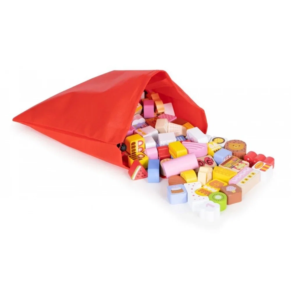 Set educational cu blocuri din lemn, 116 piese, Candy City Ecotoys 3 ani+ [4]