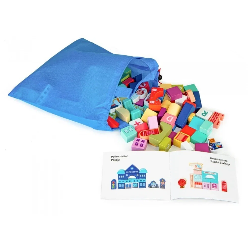 Set educational cu blocuri din lemn si covoras, 121 piese, City Ecotoys 3 ani+ [4]