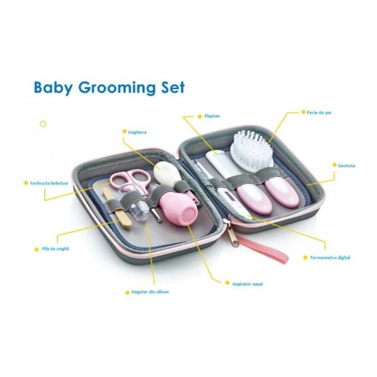 Set ingrijire unghii bebelusi cu 9 piese Roz BabyJem Grooming Set 0 luni + [2]