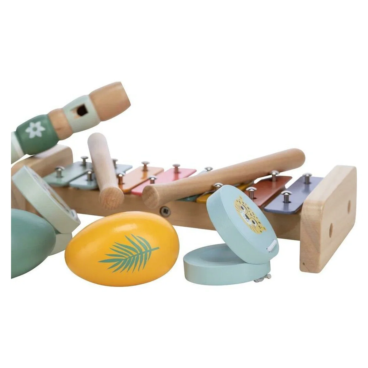 Set instrumente muzicale, Free2Play, 5 in 1, Contine xilofon, Fluier, Din lemn, Conform cu standardul european de [4]