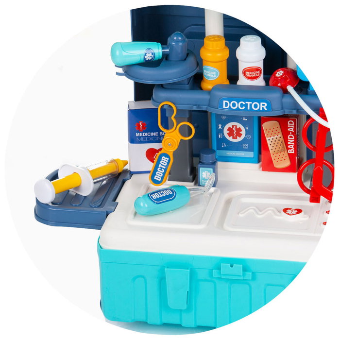 Set jucarie Chipolino Doctor 3 in 1, 72,5 cm, cu accesorii (valiza, o masa cu instrumente medicale, ochelari, casti, seringi si diverse dispozitive [10]