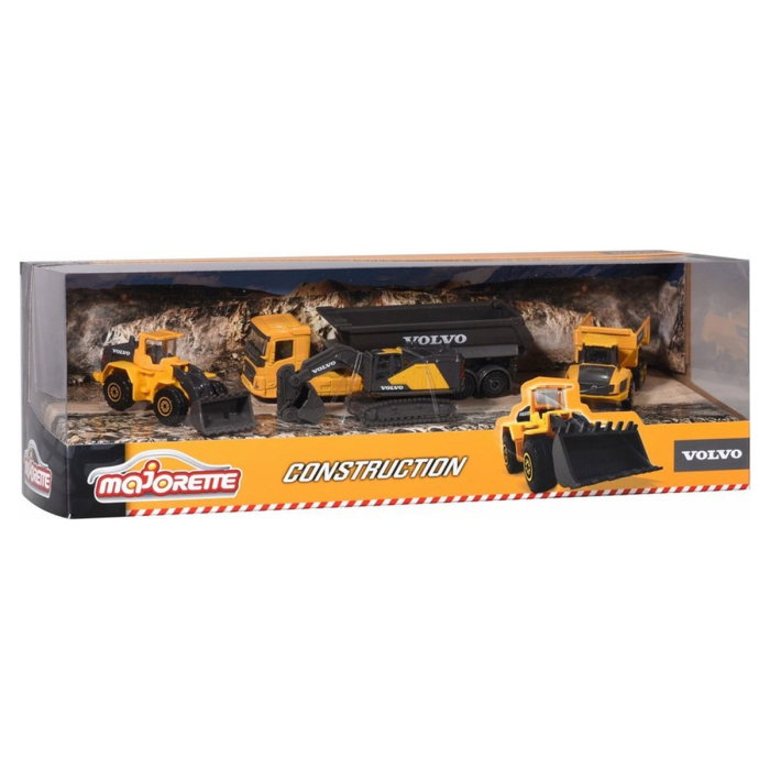 Set Majorette Volvo camion cu remorca, camion basculant, buldozer si excavator 3 ani + [5]