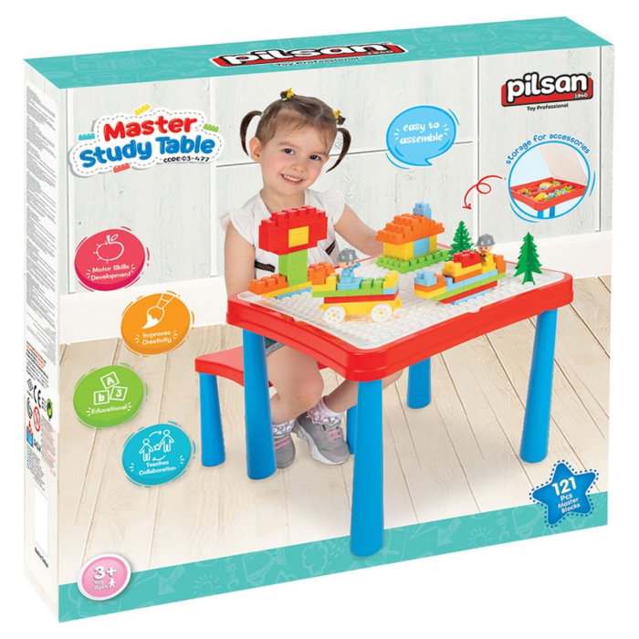 Set masuta cu scaune si cuburi Pilsan Master Study Table cu 121 piese 3 ani + [3]