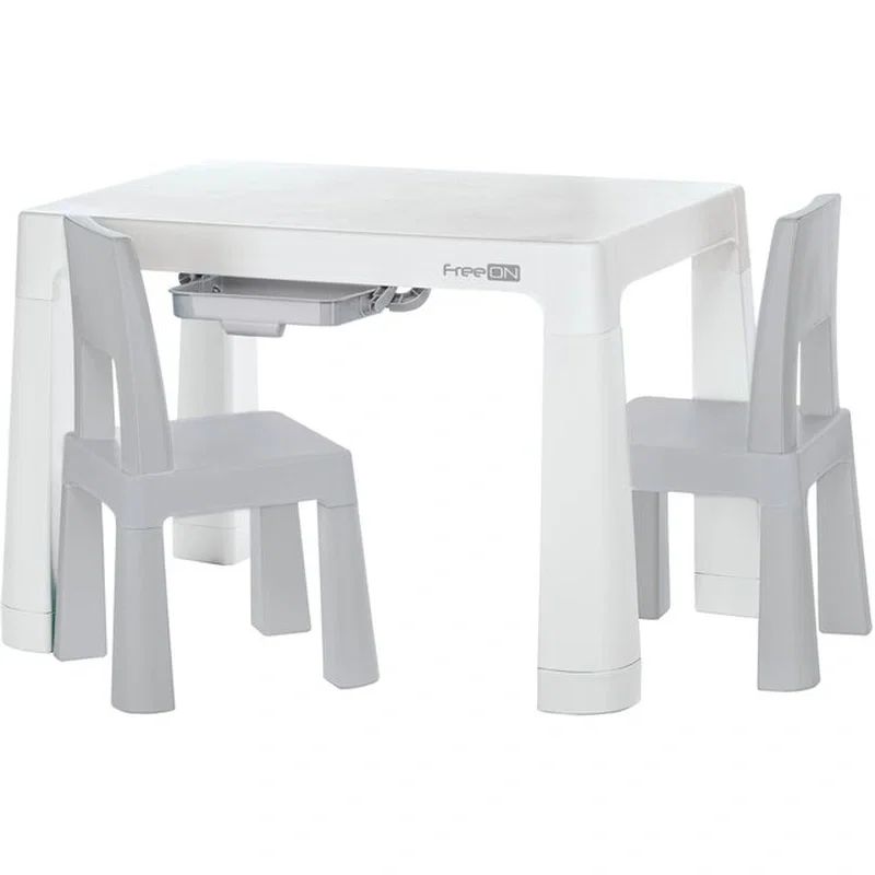 Set masuta si doua scaune , Neo, Cu doua sertare, Cu masa reglabila la doua inaltimi, FreeON, Gri [1]