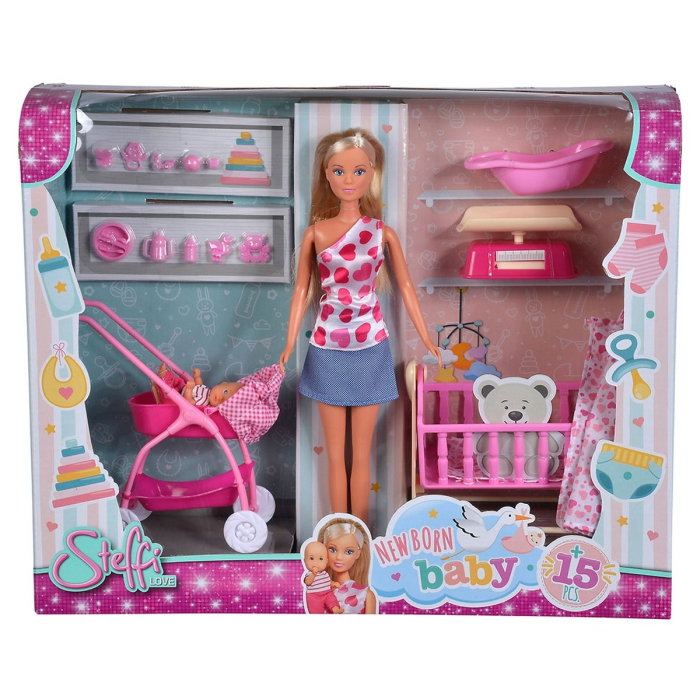 Set Simba Steffi Love New Born Baby Set papusa 29 cm, 1 bebelus si accesorii 3 ani + [7]
