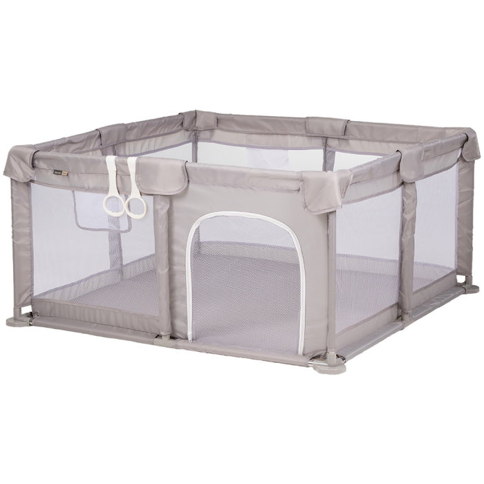 Tarc de joaca Chipolino Fiesta 120x120x65 cm, Include geanta de transport, Din plasa, Intrare laterala cu fermoar, 1-5 ani, Beige [1]