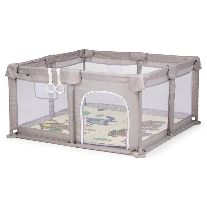 Tarc de joaca Chipolino Fiesta 120x120x65 cm, Include geanta de transport, Din plasa, Intrare laterala cu fermoar, 1-5 ani, Beige [2]