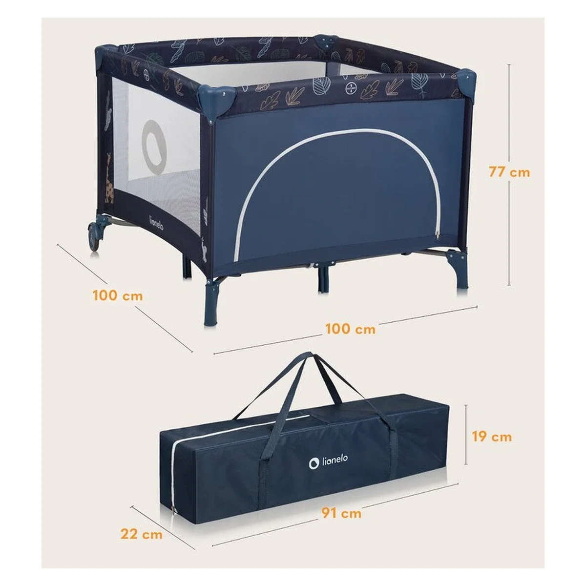 Tarc de joaca copii, Lionelo, Bonnie, Pana la 15 kg, 100 x 100 cm, Cu roti, Cu salteluta din spuma, Albastru 36 luni [14]