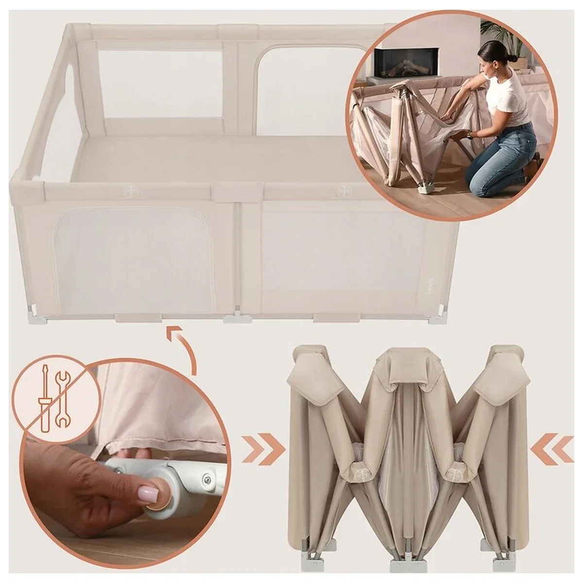 Tarc de joaca copii, Lionelo, Florence Easy Fold, 150 x 180 x 75 cm, Pliere, depliere automata, Include geanta de transport, Din plasa, Cu doua intrari laterale, 0-48 luni, [13]