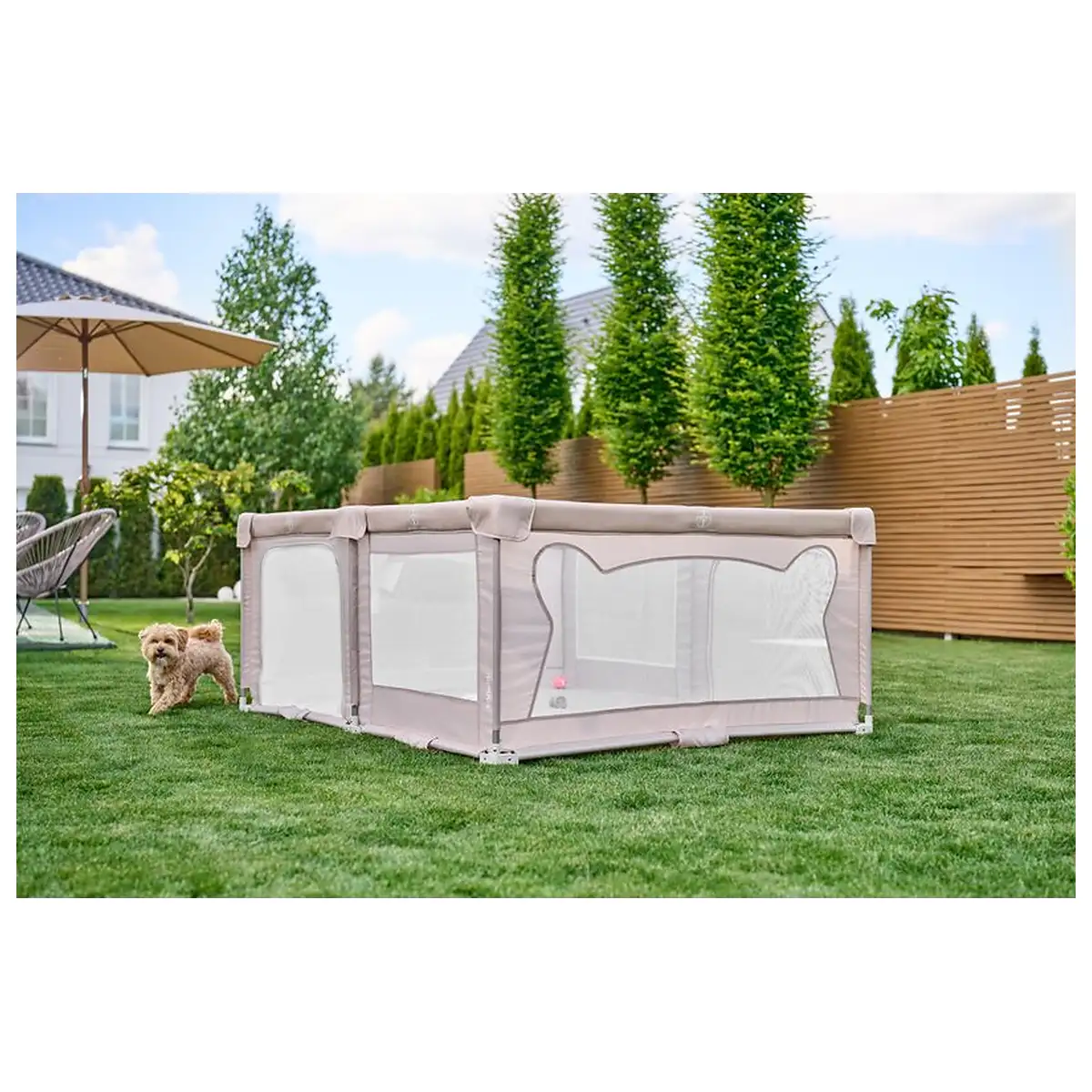 Tarc de joaca copii, Lionelo, Florence Easy Fold, 150 x 180 x 75 cm, Pliere, depliere automata, Include geanta de transport, Din plasa, Cu doua intrari laterale, 0-48 luni, [12]