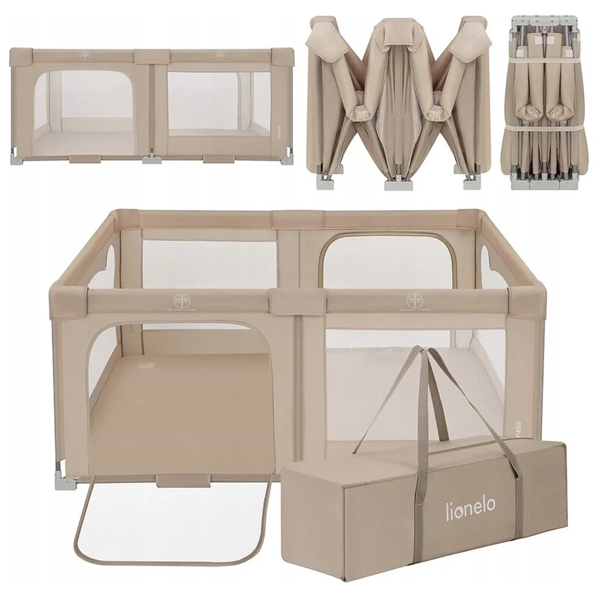 Tarc de joaca copii, Lionelo, Florence Easy Fold, 150 x 180 x 75 cm, Pliere, depliere automata, Include geanta de transport, Din plasa, Cu doua intrari laterale, 0-48 luni, [3]