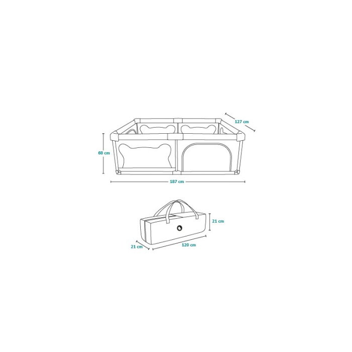 Tarc de joaca copii, Lionelo, Willow, 127x187 cm, Pliere compacta, Include geanta de transport, Din plasa, Cu doua intrari laterale si fermoar, Cu ventuze pentru stabilitate, Gri [36]