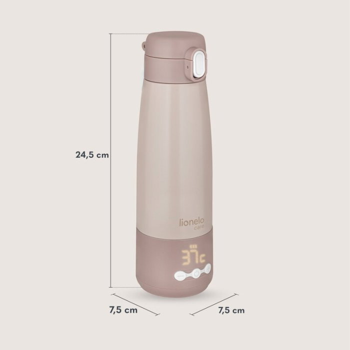 Termos inteligent cu incalzire, Lionelo, ThermUp Bottle, Incalzeste in 3.5 min, Mentine temperatura pana la 20 h, Capacitate 350 ml, USB-C, 5 setari de temperatura: 37-55°C, Roz nude [9]