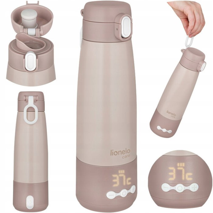 Termos inteligent cu incalzire, Lionelo, ThermUp Bottle, Incalzeste in 3.5 min, Mentine temperatura pana la 20 h, Capacitate 350 ml, USB-C, 5 setari de temperatura: 37-55°C, Roz nude [3]