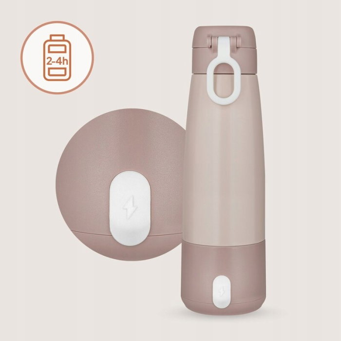 Termos inteligent cu incalzire, Lionelo, ThermUp Bottle, Incalzeste in 3.5 min, Mentine temperatura pana la 20 h, Capacitate 350 ml, USB-C, 5 setari de temperatura: 37-55°C, Roz nude [10]