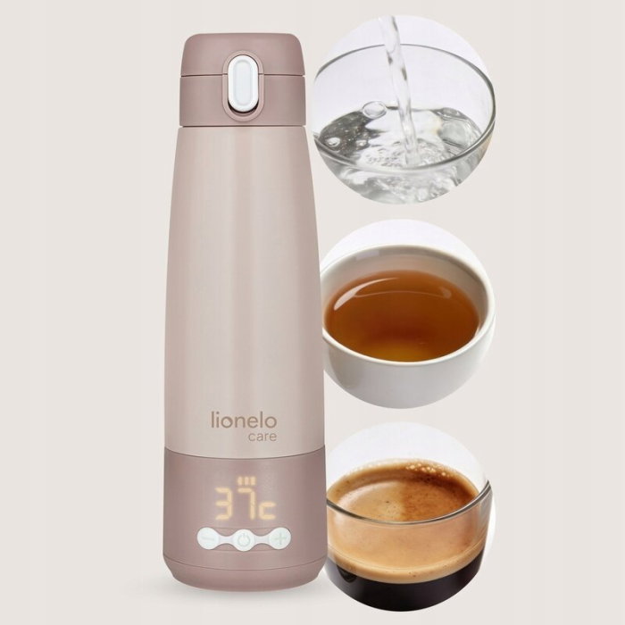Termos inteligent cu incalzire, Lionelo, ThermUp Bottle, Incalzeste in 3.5 min, Mentine temperatura pana la 20 h, Capacitate 350 ml, USB-C, 5 setari de temperatura: 37-55°C, Roz nude [11]
