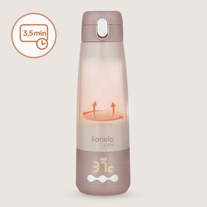 Termos inteligent cu incalzire, Lionelo, ThermUp Bottle, Incalzeste in 3.5 min, Mentine temperatura pana la 20 h, Capacitate 350 ml, USB-C, 5 setari de temperatura: 37-55°C, Roz nude [18]
