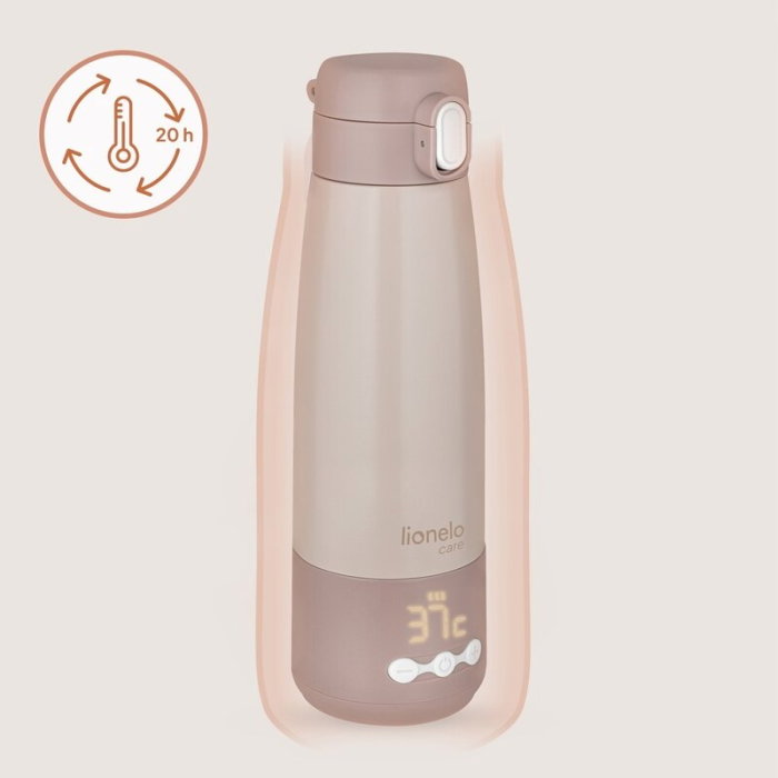 Termos inteligent cu incalzire, Lionelo, ThermUp Bottle, Incalzeste in 3.5 min, Mentine temperatura pana la 20 h, Capacitate 350 ml, USB-C, 5 setari de temperatura: 37-55°C, Roz nude [17]