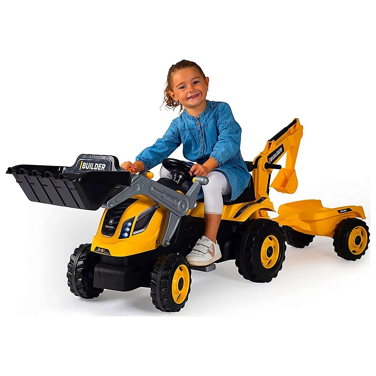 Tractor cu pedale si remorca Smoby Builder Max, Galben [5]