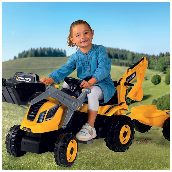 Tractor cu pedale si remorca Smoby Builder Max, Galben [6]